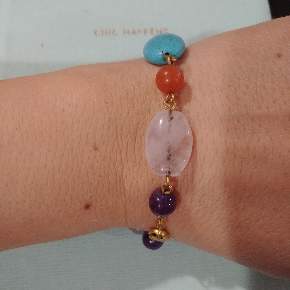 24K Gold plated bracelet with semiprecious stones - Picture 3 of 5